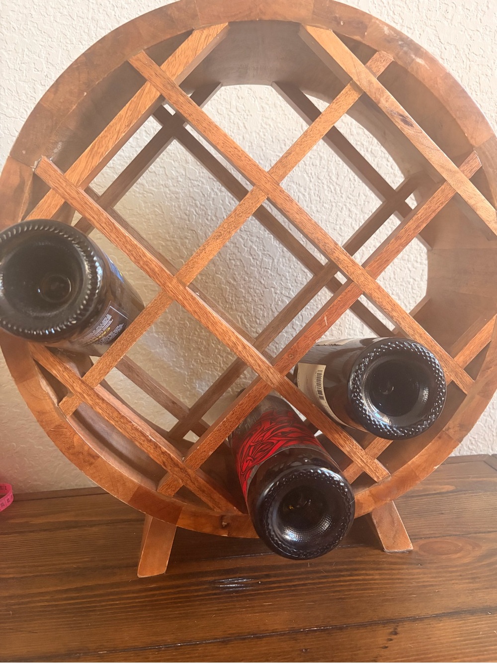 Wooden Wine Rack with Metal Banding - Natural Brown